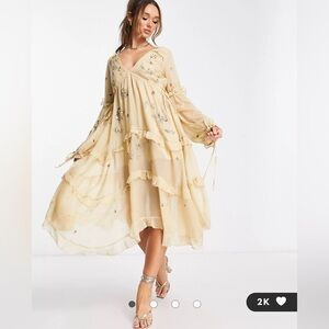 NWT ASOS DESIGN a-line midi dress with cluster embellishment in gold